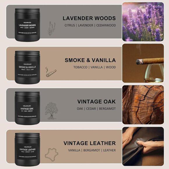 Scented Candle Set, Men Candle Set, Scented Candles for Home, Gifts for Men, 4 P - Picture 3 of 7